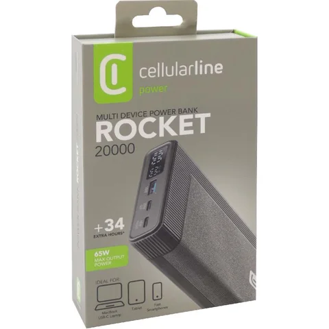 Cellularline Rocket Power Bank Charger PD Fast Charging 20000 mAh 3 USB (1X USB/2X USB-C)