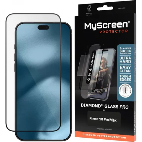 MyScreenPROTECTOR MyScreen DIAMOND GLASS Full Glue, Black Smartphone Screen Protector for iPhone 18 Pro Max