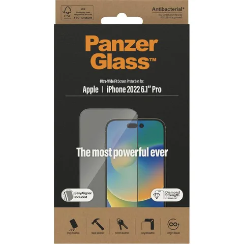 PanzerGlass Ultra-Wide Fit Tempered Glass, Clear Smartphone Screen Protector for iPhone 14 Pro