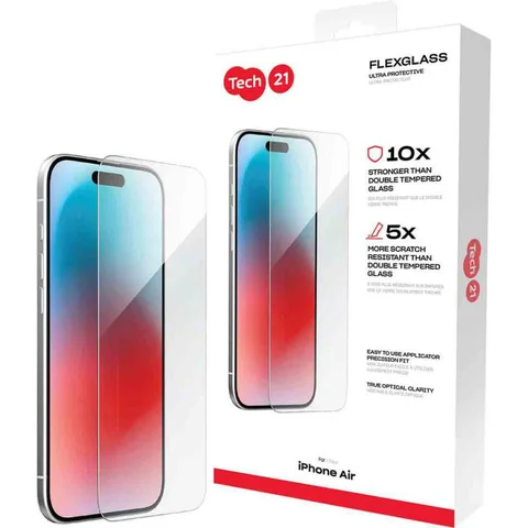 Tech21 FlexGlass Tempered Glass, Clear Smartphone Screen Protector for iPhone Air