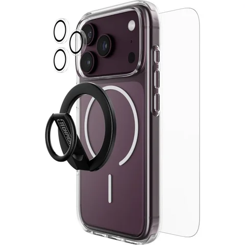 Techpick 4-in-1 Protection MagSafe Hard Case + Tempered Glass + Camera Lens Protector + Magnetic Stand Smartphone Case Bundle