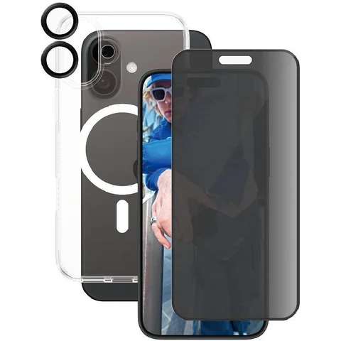 PanzerGlass 3-in-1 Pack Hard MagSafe Case + Privacy Screen Protector + Hoops Camera Lens Protector Smartphone Case Bundle
