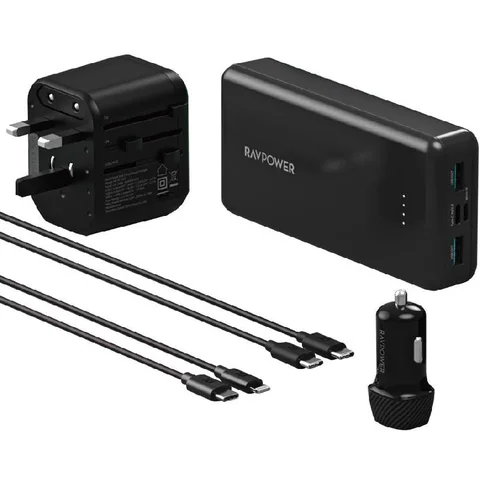 RAVPower 5-IN-1 Travel Combo Power Bank Bundle Fast Battery Charging 20000 mAh 4 USB (2X USB/2X USB-C)