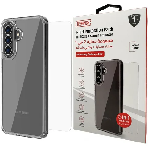 Techpick Clear Case + Tempered Glass Smartphone Case Bundle