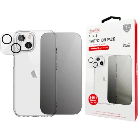 Techpick 3-in-1 Protection Pack Hard Case + Privacy Tempered Glass + Camera Lens Protector Smartphone Case Bundle