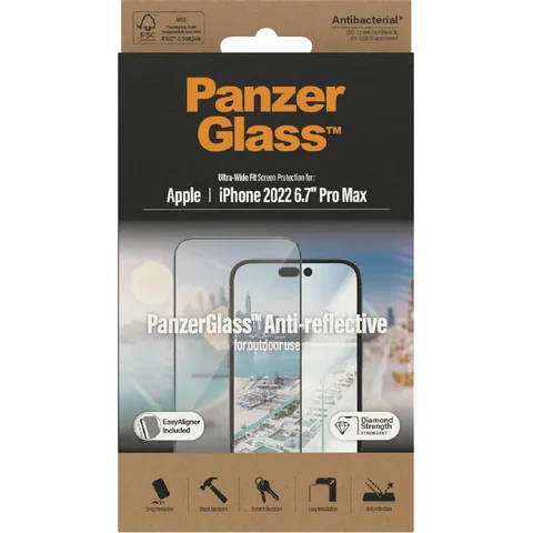 PanzerGlass Ultra-Wide Fit Tempered Glass, Anti-reflective Smartphone Screen Protector for iPhone 14 Pro Max