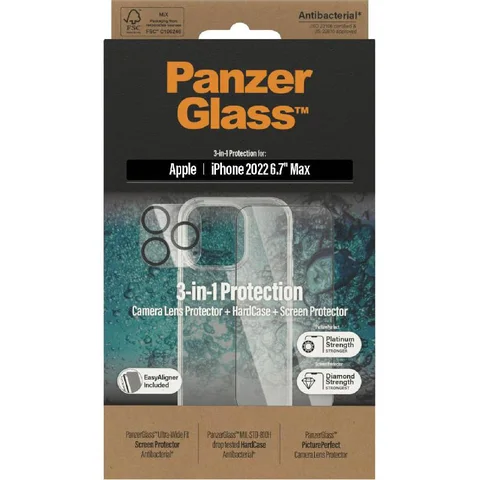 PanzerGlass 3-in-1 Pack Hard Case + Screen Protector + Camera Lens Protector Smartphone Case Bundle