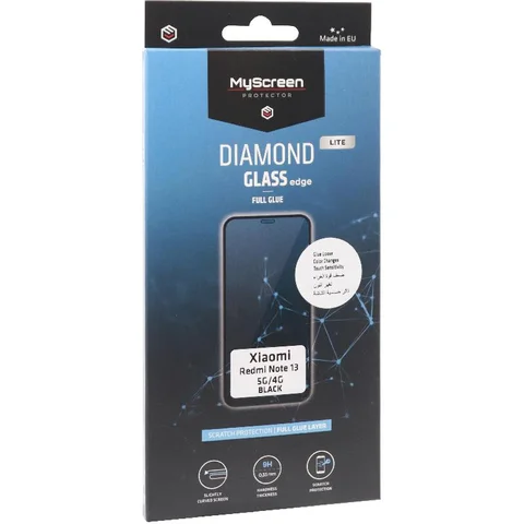 MyScreenPROTECTOR DIAMOND GLASS edge Lite Full Glue, Black Smartphone Screen Protector for Xiaomi Redmi Note 13 4G