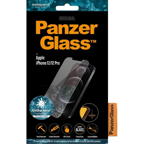 PanzerGlass Tempered Glass, Standard Fit, Clear Case Friendly Smartphone Screen Protector for iPhone 12/iPhone 12 Pro