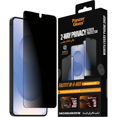 PanzerGlass Ultra-Wide Fit Tempered Glass, 2-way Privacy Smartphone Screen Protector for Samsung Galaxy S26+