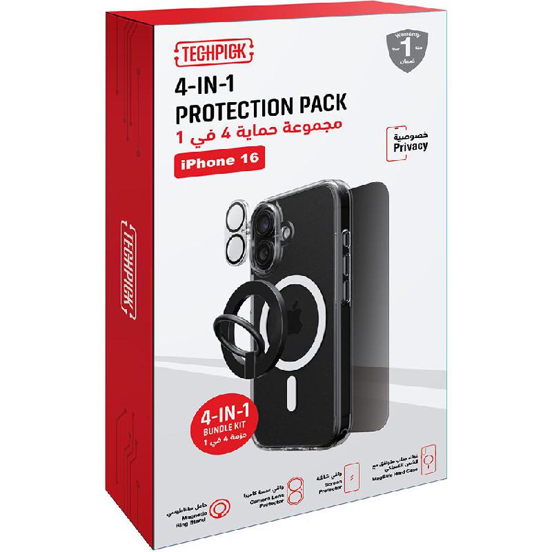 Techpick 4-in-1 Protection Pack Clear Case + Privacy Tempered Glass + Camera Lens Protector + Magnetic Stand Smartphone Case Bundle — view 2