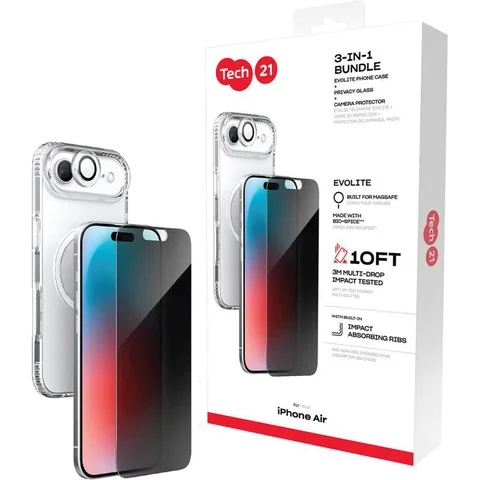 Tech21 3-in-1 MagSafe Bundle Evo Clear MagSafe Case + Privacy Impact Glass + Camera Lens Protector Smartphone Case Bundle