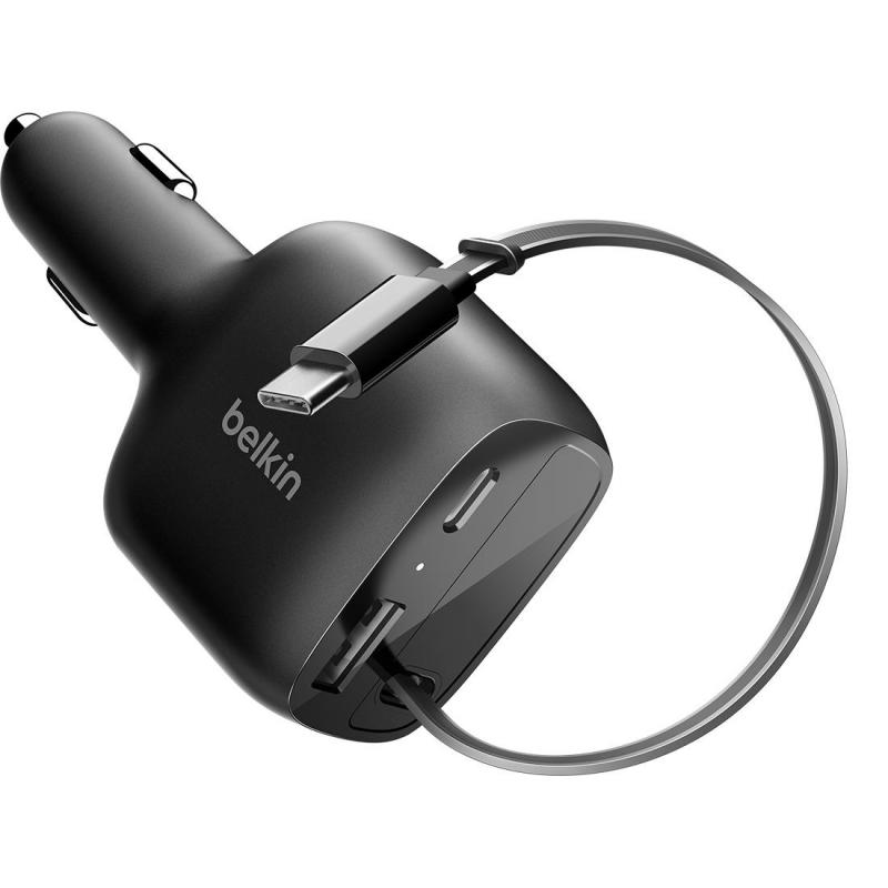 Belkin BoostCharge 75W Car Charger with Built-in Retractable USB-C Cable + USB-C and USB-A Ports — view 4