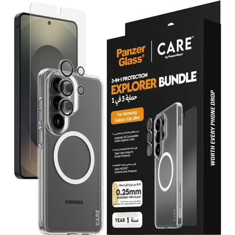 PanzerGlass 3-in-1 Protection Pack Urban Explorer Case + Screen Protector + Hoops Camera Lens Protector Smartphone Case Bundle