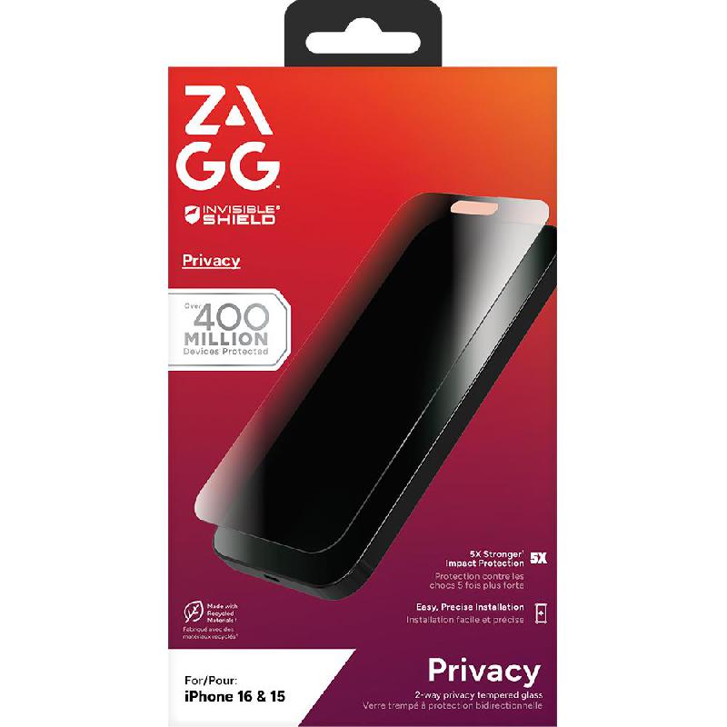 Zagg Invisible Shield Tempered Glass, 4-way Privacy Filter Case Friendly Smartphone Screen Protector for iPhone 16/iPhone 15 — view 2