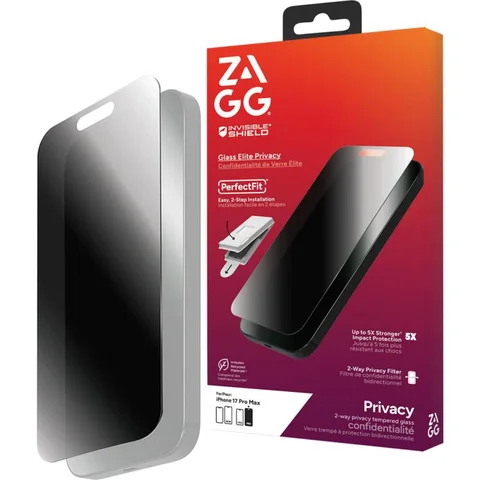 Zagg Invisible Shield Tempered Glass, 2-way Privacy Filter Case Friendly Smartphone Screen Protector iPhone 17 Pro Max