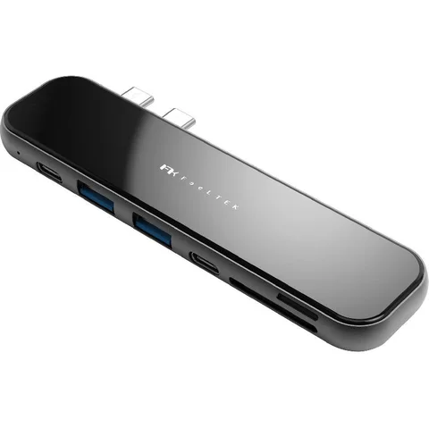 FeelTek Jet Glass (Dual USB-C) Multi-port Station 7 Port (2X USB 3.0/USB-C/HDMI/SD/MICRO SD/Thunderbolt 3)