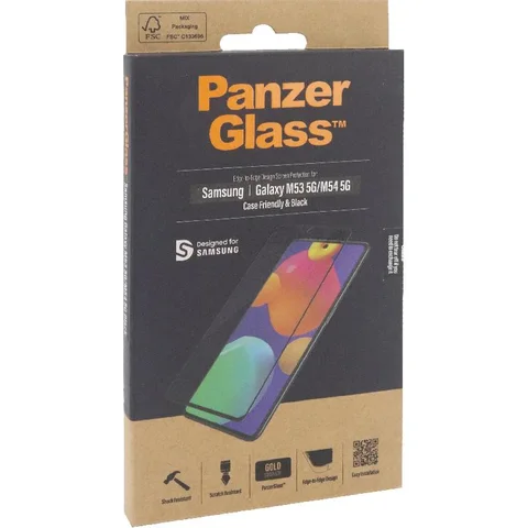 PanzerGlass Tempered Glass, Edge-to-Edge, Black Case Friendly Smartphone Screen Protector for Samsung Galaxy M54 5G