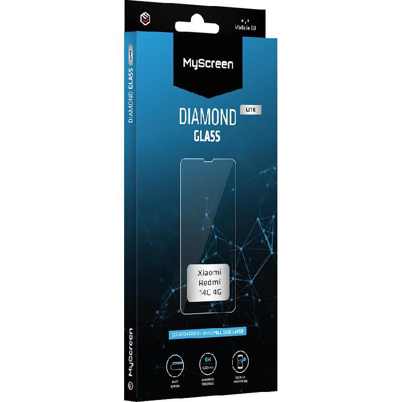 MyScreenPROTECTOR DIAMOND GLASS edge Lite Full Glue, Black Smartphone Screen Protector for Xiaomi Redmi 14C