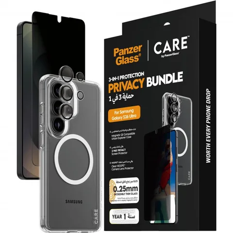 PanzerGlass 3-in-1 Protection Pack Privacy Screen Protector + Urban Explorer Case + Hoops Camera Lens Protector Smartphone Case Bundle