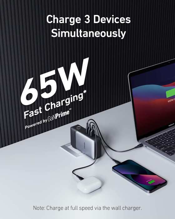 Anker 733 Power Bank GaNPrime PowerCore 65W 2-in-1 Hybrid Charger, 10000mAh USB-C Portable Charger with 65W Wall Charger, Works for iPhone 13 - Anker 733 — view 2