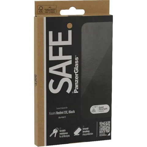 PanzerGlass SAFE Tempered Glass, Edge-to-Edge, Black Case Friendly Smartphone Screen Protector for Xiaomi Redmi 13C