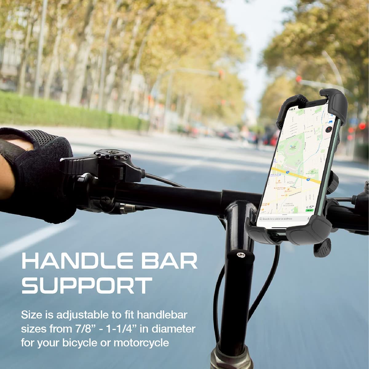 Promate Motorcycle Phone Holder, Adjustable 360 Degree Rotation Bike Phone Mount with Secure Quick-Clamp, Silicone Slip-Proof Grip, Quick Locking System and Reduced Vibration, BikeMount Black — view 3