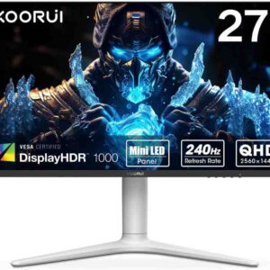 Koorui Gaming Monitor 27 inch VA mini-LED, QHD 2560 x 1440, Display 240Hz, Tilt Pivot Swivel Height Adjustable HDMI, DisplayPort, Grey – 27GN10
