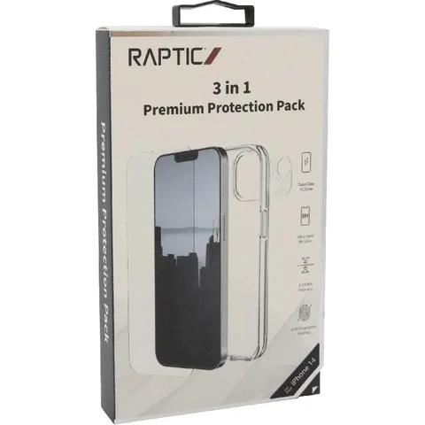 Raptic Premium Protection Pack Clear Case + Tempered Glass + Camera Lens Cover Smartphone Case Bundle