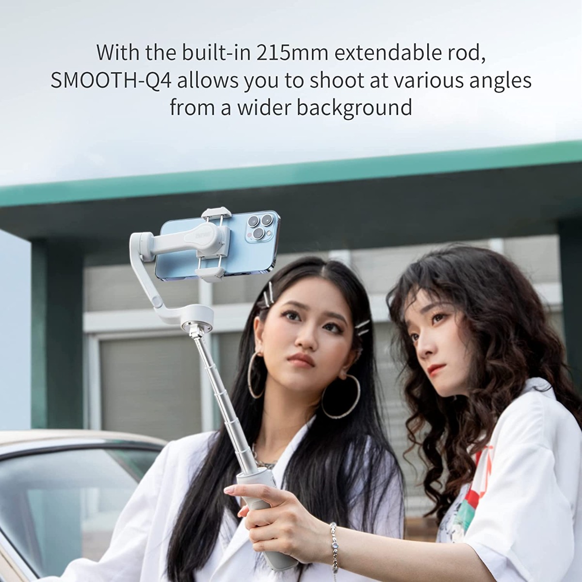 Smooth Q4 Gimbal Stabilizer, Built-in Extension Rod, Portable and Foldable, Vlogging Stabilizer, YouTube TikTok Video, White — view 3
