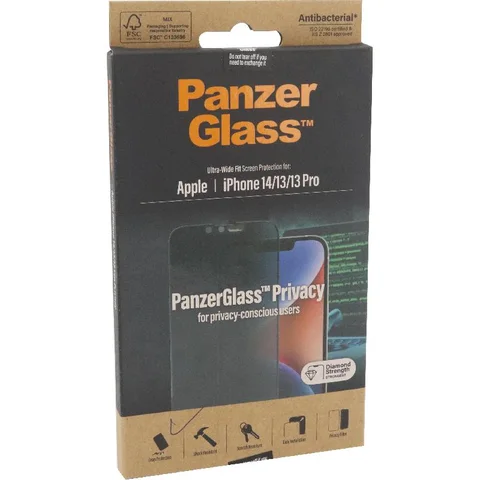 PanzerGlass Edge-to-Edge Tempered Glass, Privacy, Black Case Friendly Smartphone Screen Protector for iPhone 14/iPhone 13/iPhone 13 Pro