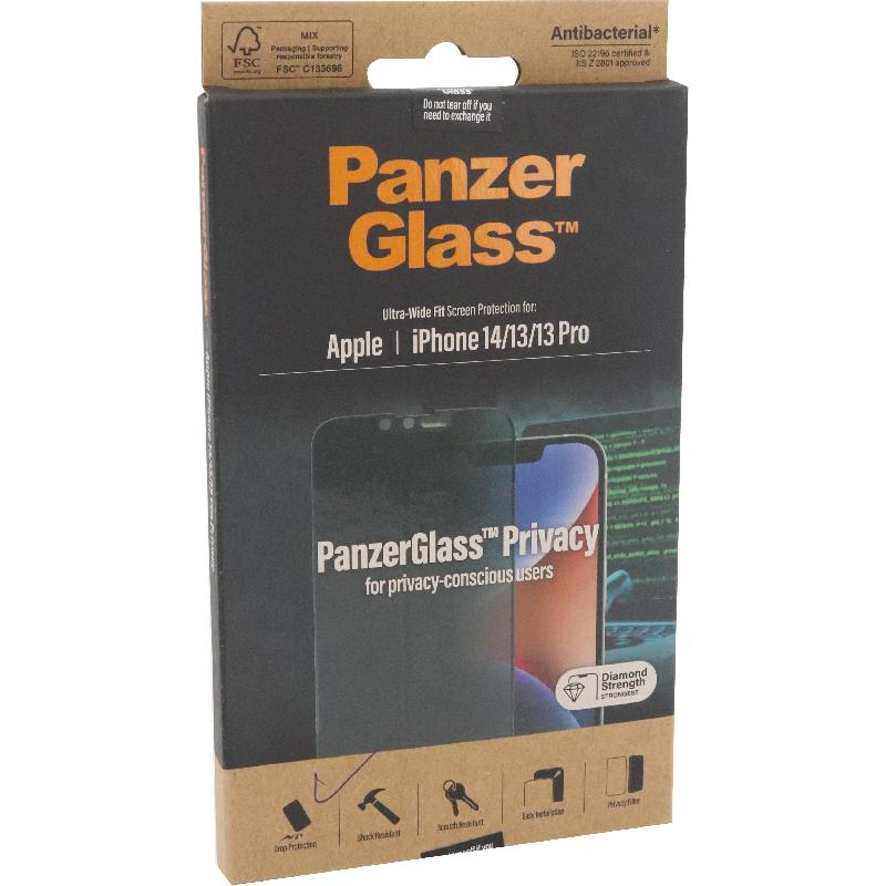 PanzerGlass Edge-to-Edge Tempered Glass, Privacy, Black Case Friendly Smartphone Screen Protector for iPhone 14/iPhone 13/iPhone 13 Pro
