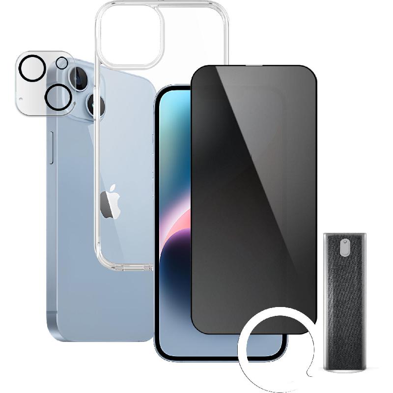 Xonda 4-in-1 Clear Case + Privacy Tempered Glass + Camera Lens + Anti-bacterial Spray Smartphone Case Bundle