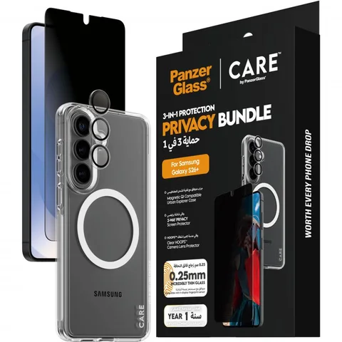PanzerGlass 3-in-1 Protection Pack Privacy Screen Protector + Urban Explorer Case + Hoops Camera Lens Protector Smartphone Case Bundle