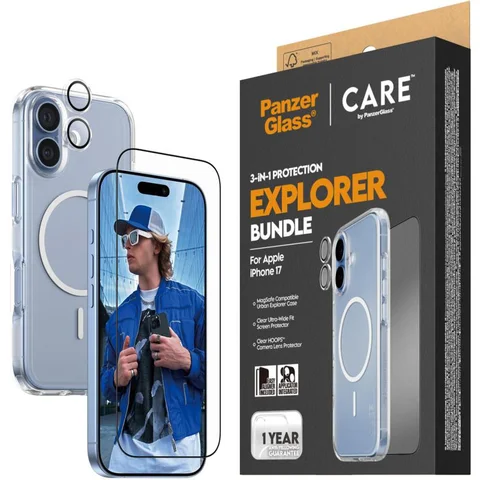PanzerGlass 3-in-1 Pack Hard MagSafe Case + Ulta-Wide Fit Screen Protector + Hoops Camera Lens Protector Smartphone Case Bundle