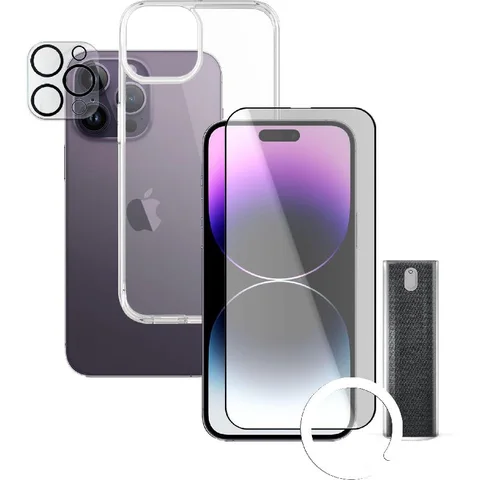Xonda 4-in-1 Clear Case + Tempered Glass + Camera Lens Protector + Anti-bacterial Spray Smartphone Case Bundle