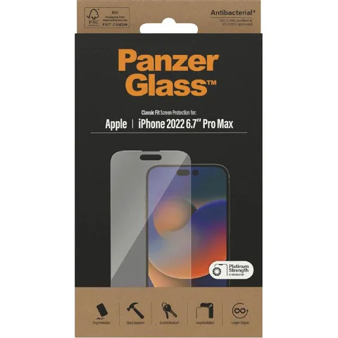 PanzerGlass Classic Fit Tempered Glass, Clear Smartphone Screen Protector for iPhone 14 Pro Max