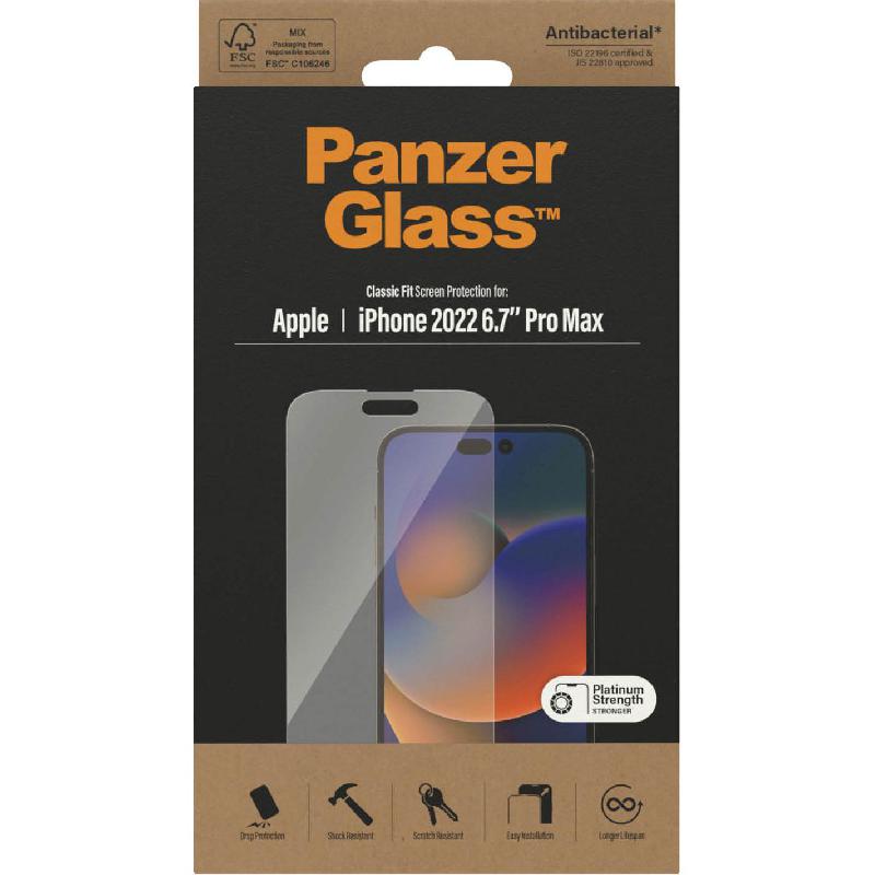 PanzerGlass Classic Fit Tempered Glass, Clear Smartphone Screen Protector for iPhone 14 Pro Max