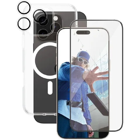 PanzerGlass 3-in-1 Pack CARE MagSafe Case + Ulta-Wide Fit Screen Protector + Hoops Camera Lens Protector Smartphone Case Bundle