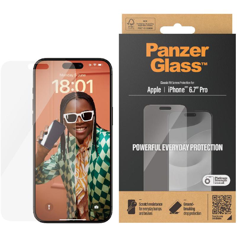 PanzerGlass Classic Fit Tempered Glass, Clear Smartphone Screen Protector for iPhone 15 Pro Max — view 2