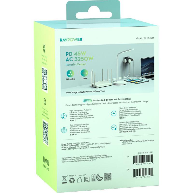 RAVPower RP-PC1066 Power Outlet Extender with 3 AC Outlets and 2 USB-C — view 4