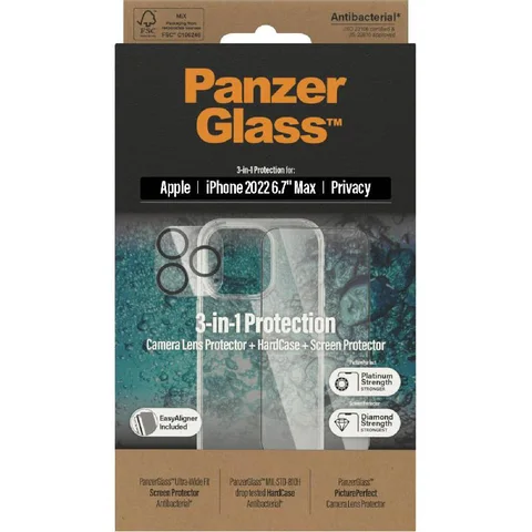 PanzerGlass Privacy 3-in-1 Hard Case + Privacy Tempered Glass + Camera Lens Protector Smartphone Case Bundle