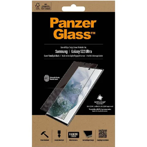 PanzerGlass Curved Edges Edge Adhesive, MicroFracture+ Black Case Friendly Smartphone Screen Protector for Samsung Galaxy S22 Ultra