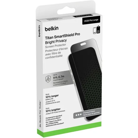 Belkin SmartShield Pro Scratch-resistant Glass, Anti-reflective Clarity Over 84% Smartphone Screen Protector for iPhone 18 Pro Max