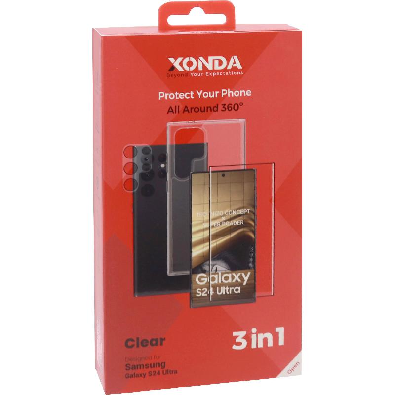 Xonda 3-in-1 Clear Case + Tempered Glass + Camera Lens Protector Smartphone Case Bundle