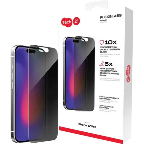 Tech21 FlexGlass Tempered Glass, Privacy Smartphone Screen Protector for iPhone 17 Pro