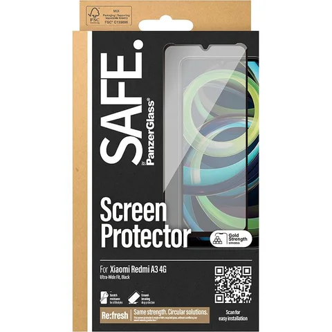 PanzerGlass SAFE Tempered Glass, Edge-to-Edge, Black Case Friendly Smartphone Screen Protector for Xiaomi Redmi A3