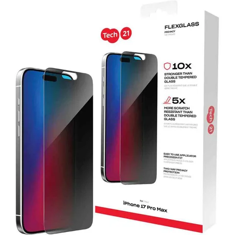 Tech21 FlexGlass Tempered Glass, Privacy Smartphone Screen Protector iPhone 17 Pro Max