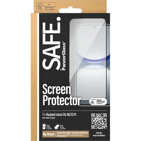 PanzerGlass SAFE Tempered Glass, Edge-to-Edge, Black Case Friendly Smartphone Screen Protector for HUAWEI nova 12s 4G