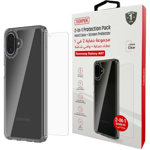Techpick Clear Case + Tempered Glass Smartphone Case Bundle